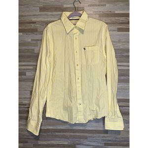 Abercrombie and Fitch Men's L Shirt Button Up Yellow White Striped Muscle #179